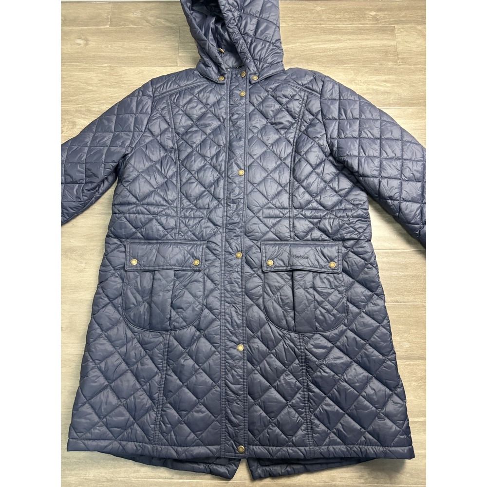 BARBOUR Jenkins Quilted Full-Zip Blue Hooded Parka Jacket Women's Size 1x